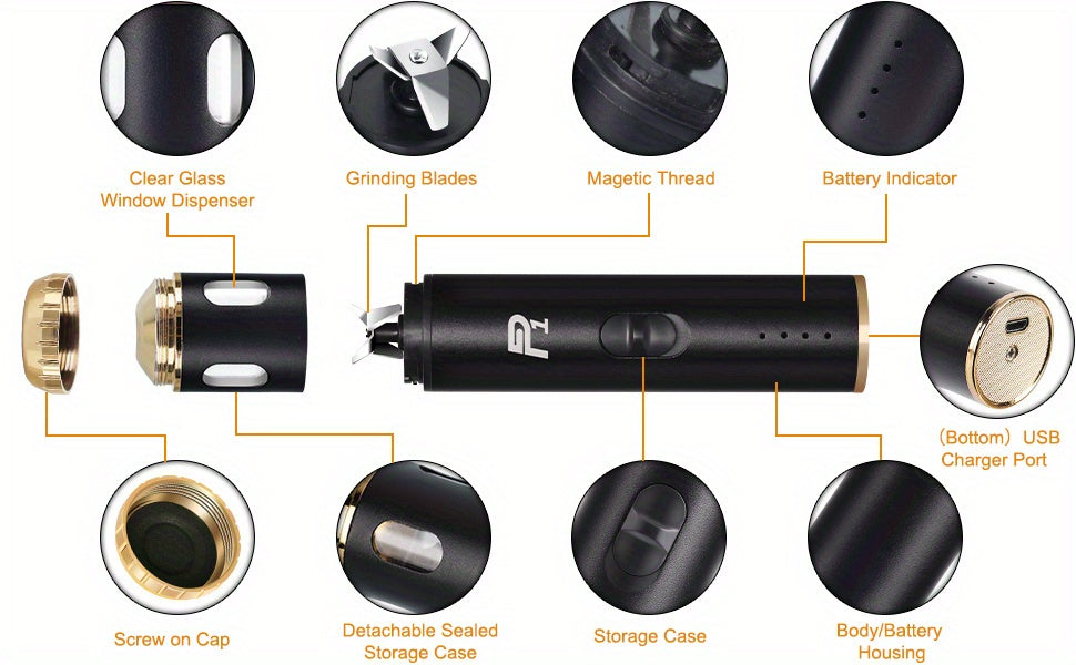 USB Rechargeable Electric Tobacco Herb Grinder 1pc with Quick Grinding, Cone Loader, Portable Storage Bag Included - Smoking Accessories
