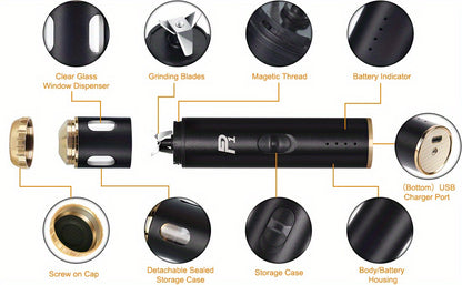 USB Rechargeable Electric Tobacco Herb Grinder 1pc with Quick Grinding, Cone Loader, Portable Storage Bag Included - Smoking Accessories