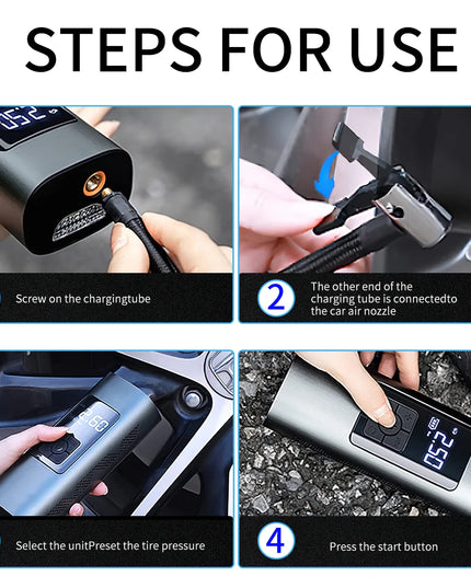 Tire Inflator, Portable 150 PSI Air Compressor Bicycle Pump with Digital Pressure Gauge, Cordless Rechargeable Tire Pump with Emergency LED Light, Mini Electric Air Pump for Car Bike Motorcycle Ball