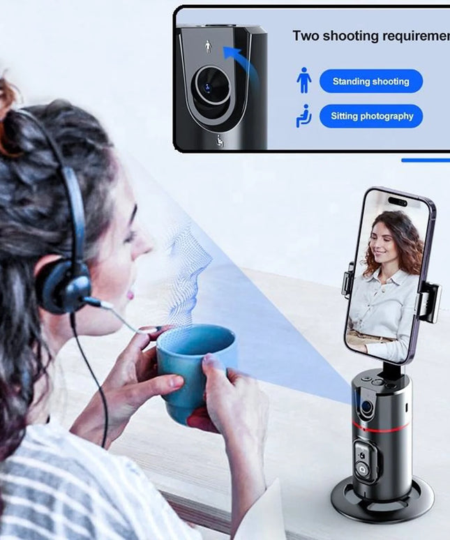 Auto Face Tracking Phone Holder Tripod, No App Required, 360° Rotation Smart Face Body Tracking Tripod Selfie Phone Camera Stand for TIK Tok, Vlog, Live Streaming, Youtube Video