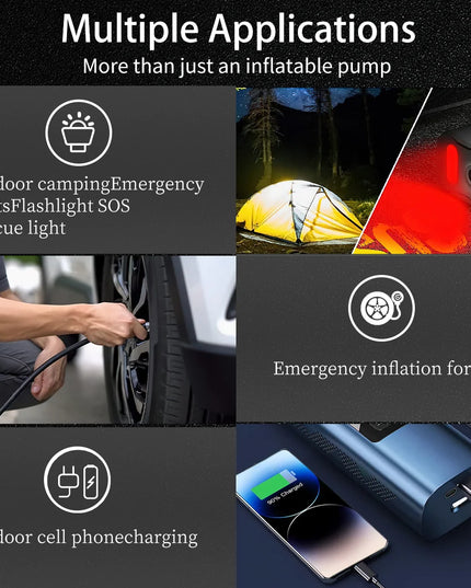 Tire Inflator, Portable 150 PSI Air Compressor Bicycle Pump with Digital Pressure Gauge, Cordless Rechargeable Tire Pump with Emergency LED Light, Mini Electric Air Pump for Car Bike Motorcycle Ball