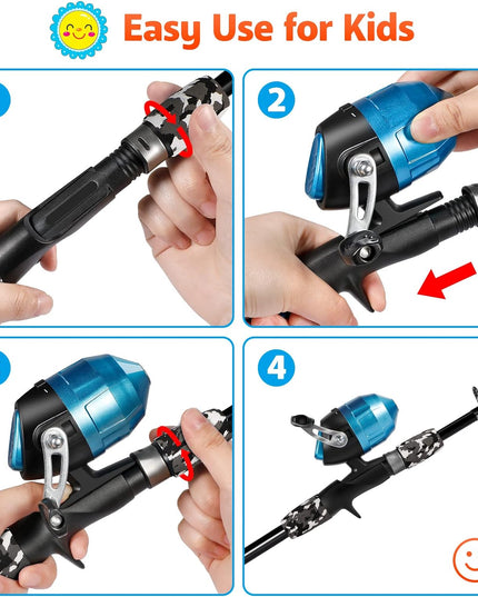 Kids Fishing Pole with Spincast Reel Telescopic Fishing Rod Combo Full Kits for Boys, Girls, and Adults