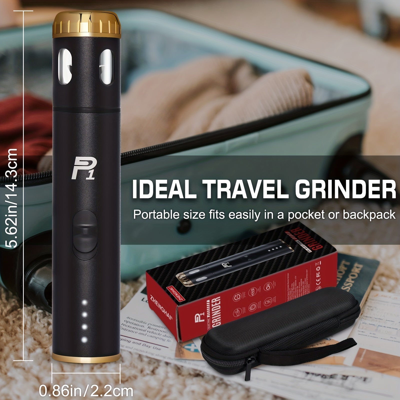 USB Rechargeable Electric Tobacco Herb Grinder 1pc with Quick Grinding, Cone Loader, Portable Storage Bag Included - Smoking Accessories