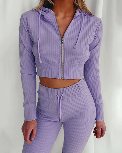 Women'S Hooded Long Sleeve Waist Suit, Slim Sports Zipper, Casual Fashion Trend 2024