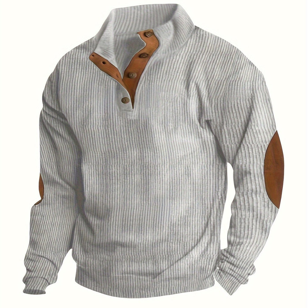 Men'S Casual Jacket for Autumn And Winter, Featuring a Loose Fit, Corduroy Fabric, Stand-Up Collar, Long Sleeves, And Button- Design.