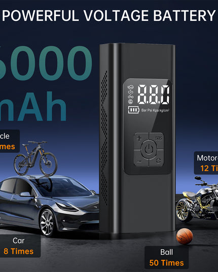 Tire Inflator, Portable 150 PSI Air Compressor Bicycle Pump with Digital Pressure Gauge, Cordless Rechargeable Tire Pump with Emergency LED Light, Mini Electric Air Pump for Car Bike Motorcycle Ball