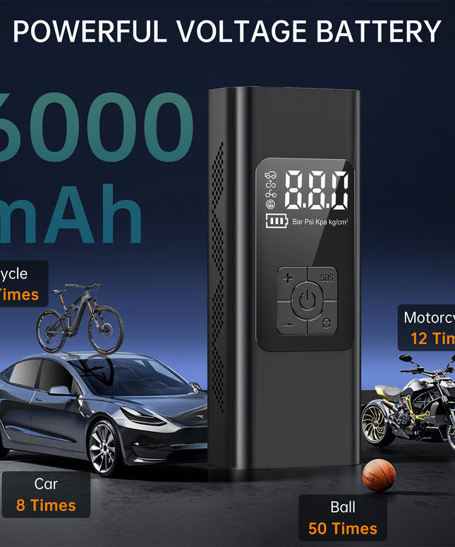 Tire Inflator, Portable 150 PSI Air Compressor Bicycle Pump with Digital Pressure Gauge, Cordless Rechargeable Tire Pump with Emergency LED Light, Mini Electric Air Pump for Car Bike Motorcycle Ball