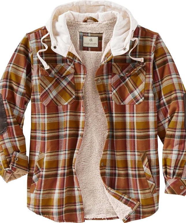 Men'S Camp Night Berber Lined Hooded Flannel Shirt Jacket