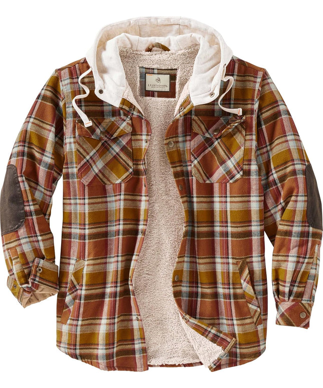 Men'S Camp Night Berber Lined Hooded Flannel Shirt Jacket