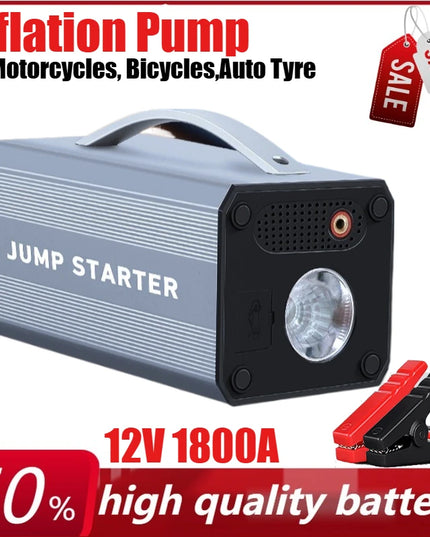 12V 16000mAh Portable Car Jump Starter Inflatable Pump Starter Booster Starting Device for Motorcycles, Bicycles,power Bank