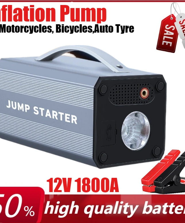 12V 16000mAh Portable Car Jump Starter Inflatable Pump Starter Booster Starting Device for Motorcycles, Bicycles,power Bank