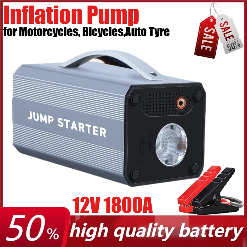 12V 16000mAh Portable Car Jump Starter Inflatable Pump Starter Booster Starting Device for Motorcycles, Bicycles,power Bank