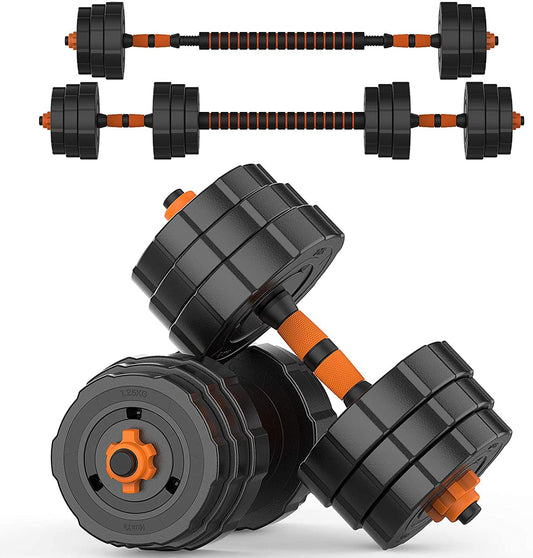 BOSWELL Adjustable Weights Dumbbells Set, 44Lbs 2 in 1 Weights Barbell Dumbbells Non-Slip Neoprene Hand with Connecting Rod for Adults Women Men Fitness,Home Gym Exercise Training Equipment YA018