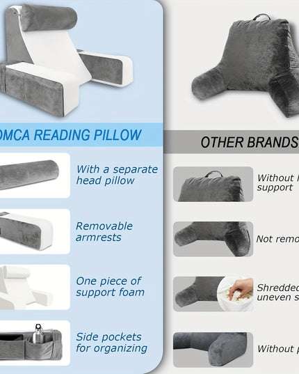 Reading Pillow for Sitting in Bed Adult, Back Pillow for Bed Sitting up, Reading & Bed Rest Pillows for Watching TV/Reading/Gaming/Resting in Bed, Couch or Floor, Medium 19"
