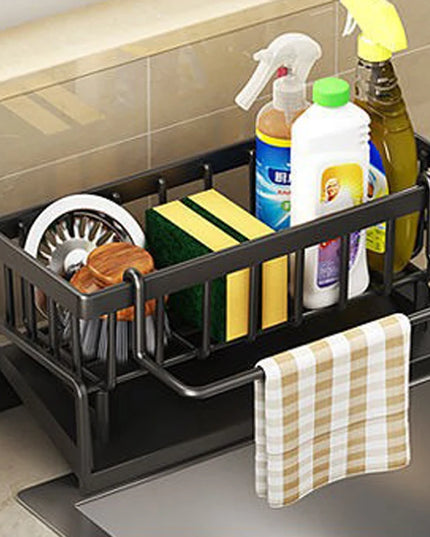 Kitchen Sink Drain Rack Organizer ABS Plastic Self-Draining Sink Shelf Soap Sponge Holder Dishcloth Towel Rack Filter Basket