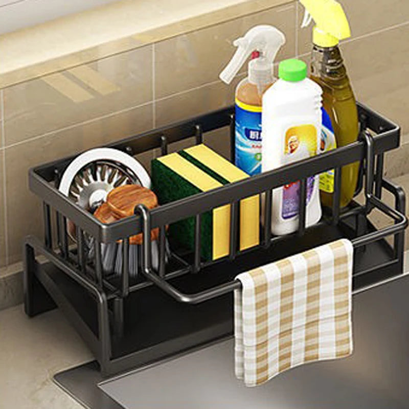Kitchen Sink Drain Rack Organizer ABS Plastic Self-Draining Sink Shelf Soap Sponge Holder Dishcloth Towel Rack Filter Basket