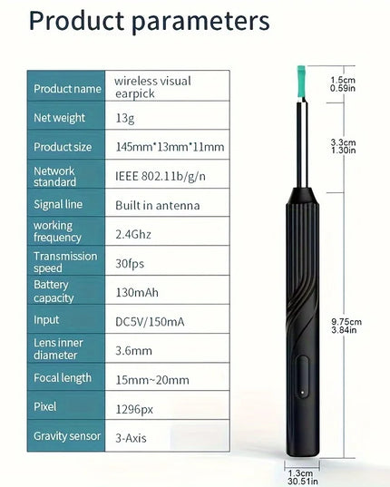Smart Visual Ear Cleaner with 1296P Otoscope and USB-C Charging, Mini Camera Ear Wax Removal Tool and Health Care Set