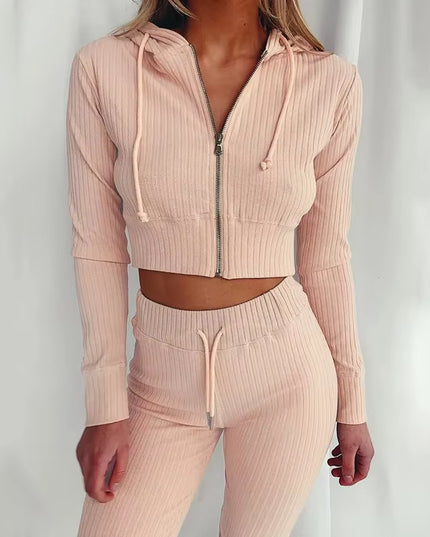 Women'S Hooded Long Sleeve Waist Suit, Slim Sports Zipper, Casual Fashion Trend 2024