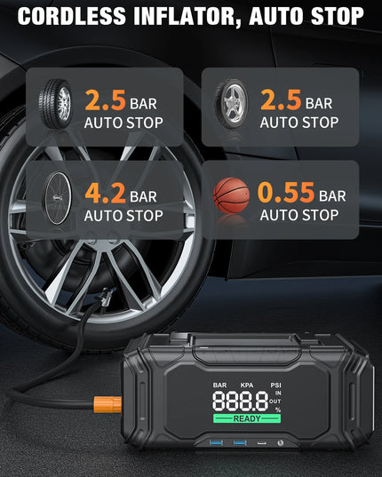 AVAPOW 3000A Car Battery Jump Starter with 150PSI Air Compressor, 12V Portable for 10L Gas/Diesel Engines