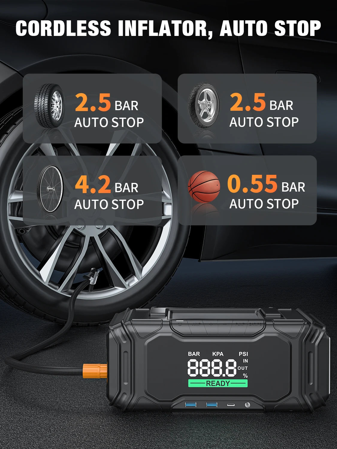 AVAPOW 3000A Car Battery Jump Starter with 150PSI Air Compressor, 12V Portable for 10L Gas/Diesel Engines