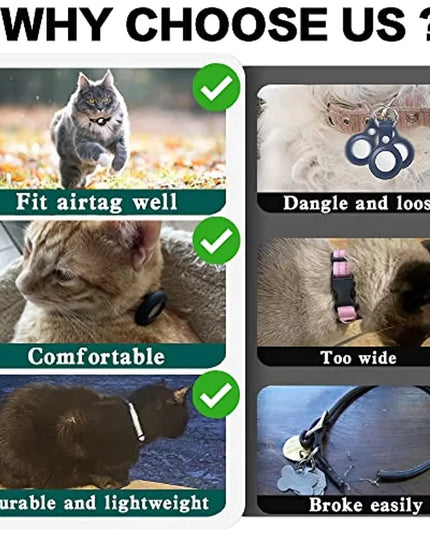 ATUBAN Airtag Cat Collar Breakaway, Reflective Kitten Collar with Apple Air Tag Holder and Bell for Girl Boy Cats, 0.4 Inches