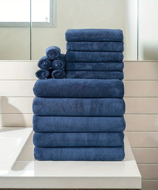 15pcs Ultra-Soft Microfiber Towel Set - Includes 300GSM Bath, Hand & Washcloths in Multiple Colors - Perfect for Home & Hotel Showers