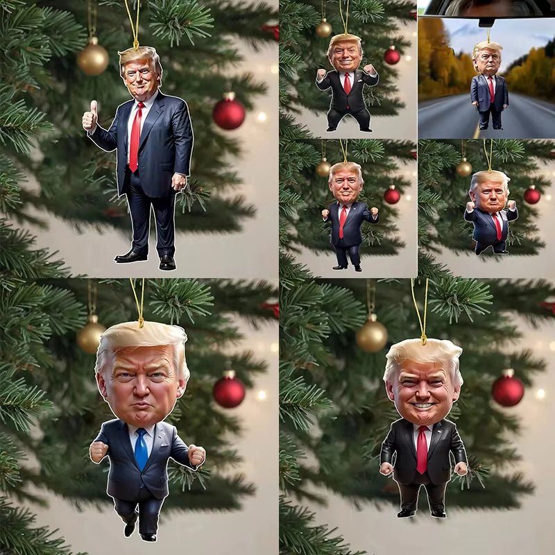 Cartoon Trump Pendant Acrylic Material Funny and Interesting Cartoon Pendant Suitable for Christmas Tree Cars Holiday DIY Gift