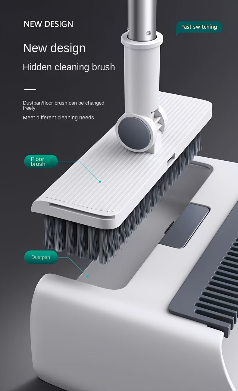 3 In1 Set, Household Broom And Dustpan Set, Long Handle Floor Cleaning Broom Dustpan Set, Rotatable Broom And Dustpan With Comb Tooth, Non-stick Hair, To Remove Dust And Garbage, For Home, Kitchen, Office, Cleaning Tool, Clea