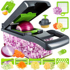 13-in-1 Multifunctional Vegetable Chopper and Slicer with 8 Stainless Steel Blades, Detachable Plastic Body, Includes Storage Container - Ideal for Onions, Carrots, Garlic - Gray, valentines gifts for men