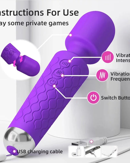 Wand Massager Vibrator with 8 Speeds 20 Vibration Modes, Personal Massager Adult Sex Toys for Women-Purple