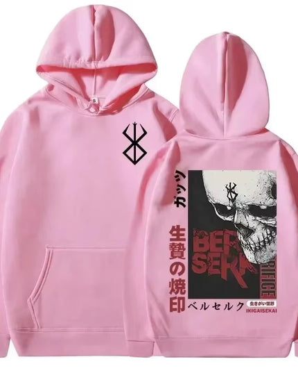 Men's Casual Oversized Hoodie - Anime Berserk Guts Graphic Print with Swordsman Casca and Brand of Sacrifice Zodd Design