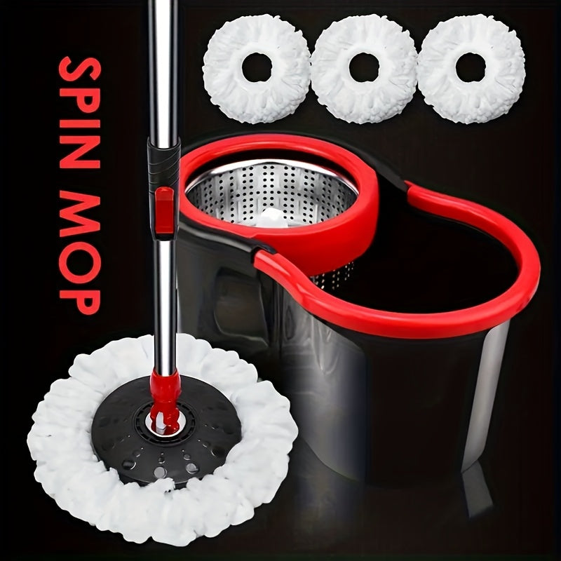 Mop Bucket Set, Rotating Mop And Bucket And Squeezer Set, 360 ° Rotating Mop Bucket System, with 3 Ultra-fine Fiber Mop Replacement Heads And 61 Inch Stainless Steel Adjustable Handle, Suitable for Store Floor Cleaning, Chri