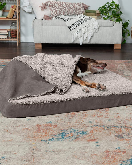Cooling Gel Dog Bed for Large Dogs W/ Removable Washable Cover, for Dogs up to 95 Lbs - Berber & Suede Blanket Top Mattress - Gray, Jumbo/Xl