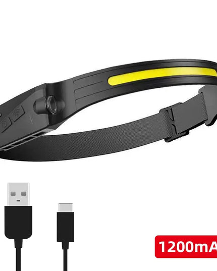 Induction Headlamp COB LED Sensor Head Lamp Built-In Battery Flashlight USB Rechargeable Head Torch 5 Lighting Modes Headlight