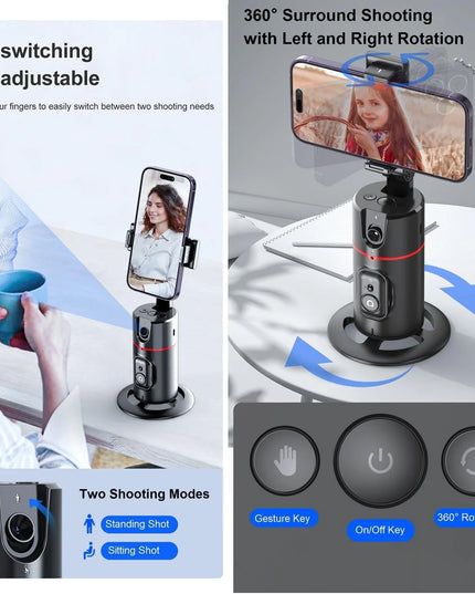 Auto Face Tracking Phone Holder Tripod, No App Required, 360° Rotation Smart Face Body Tracking Tripod Selfie Phone Camera Stand for TIK Tok, Vlog, Live Streaming, Youtube Video