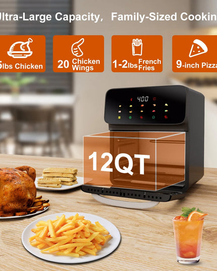 Air Fryer 12QT Convection Oven with 10-In-1 Multi Function, Visible Window and Touchscreen, Black