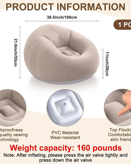 2pcs (1 sofa + 1 air pump) PVC inflatable sofa, suitable for camping, hiking and outdoor activities, Halloween/Christmas gifts