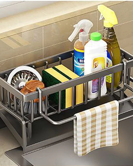 Kitchen Sink Drain Rack Organizer ABS Plastic Self-Draining Sink Shelf Soap Sponge Holder Dishcloth Towel Rack Filter Basket