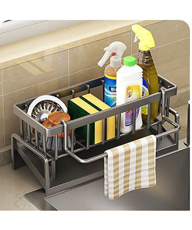 Kitchen Sink Drain Rack Organizer ABS Plastic Self-Draining Sink Shelf Soap Sponge Holder Dishcloth Towel Rack Filter Basket