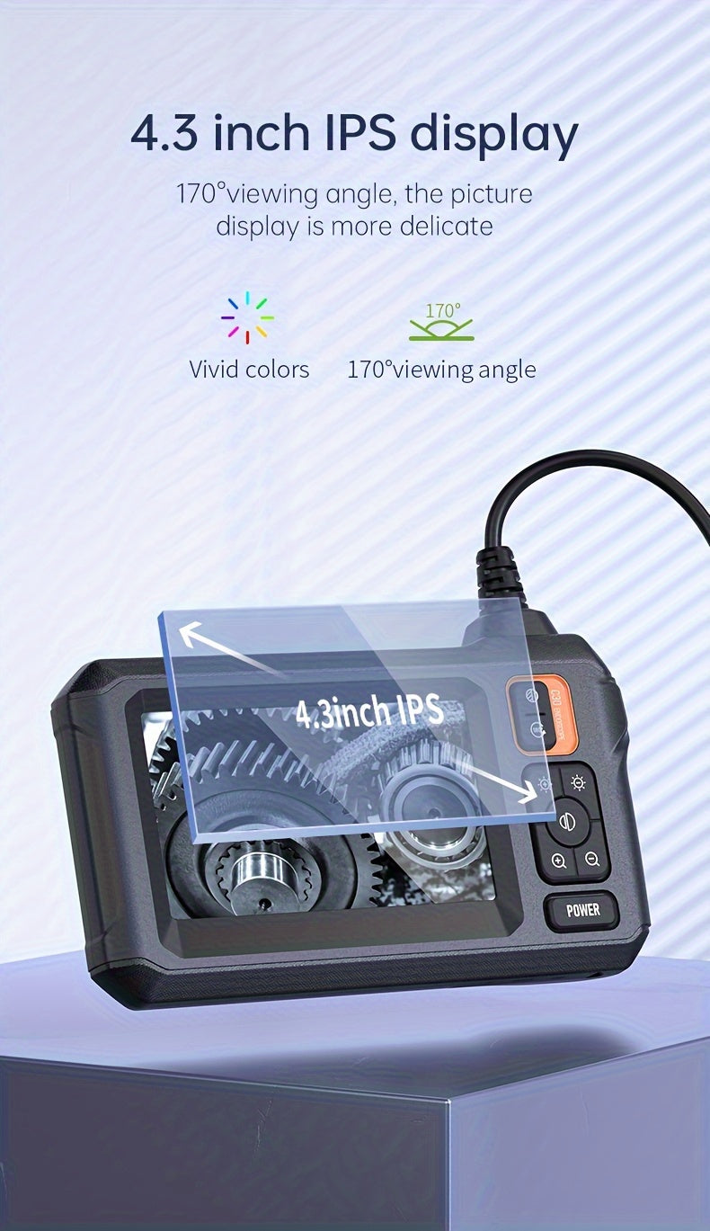 Inskam 4.3" IPS LCD Endoscope Camera, 8mm Single Lens,, ABS Material, Analog Display, Battery/USB Dual Power, 2000mAh Rechargeable Lithium Battery, ≤36V Operating Voltage, for Auto Repair & Plumbing