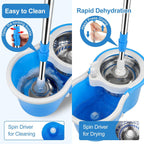 Mop and Bucket Set, 360° Spin Mop and Bucket with Wringer Set and 4 Microfiber Mop Refills, Stainless Steel, Extended Handle Spinning Mop Bucket System for Floor Cleaning