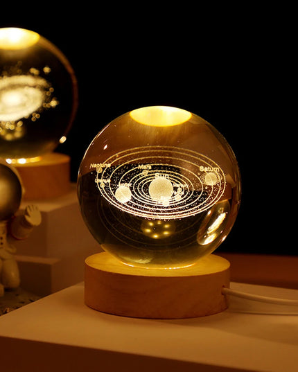 Crystal Ball Night Lights Glowing Planet Galaxy Astronaut 3D Moon Table Lamp USB Atmosphere Lamp Tabletop Decorations Kid Gifts