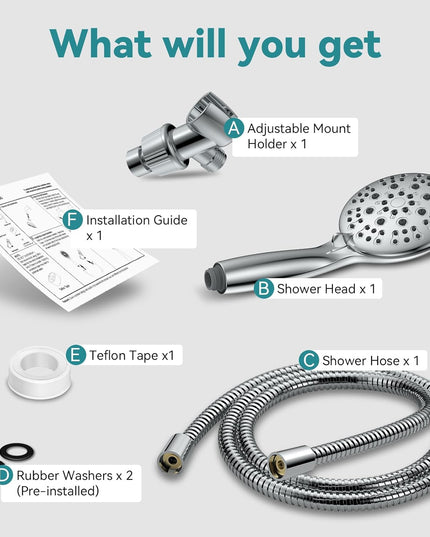 High Pressure Shower Head with Handheld,  6 Spray Settings Handheld Showerhead, 4.3" High Flow Rain Showerhead Set with 59" Stainless Steel Hose and Adjustable Bracket for Bathroom, Gym, Hotel