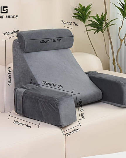 1pc Grey Reading Pillow, Soft Compressible Back Support with Arms, Machine Washable, Knitted Polyester Cover, Full Body Comfort for Bed, Chair, TV, Gaming - Adult Backrest Pillow