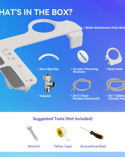 Bidet Attachment for Toilet with Hot and Cold Sprayer, Rear and Female Wash, Self-Clean Dual Nozzles, Adjustable Water Temperature and Pressure, Easy Installation, Non-electric Hygienic Toilet Accessories, Compatible with Mos