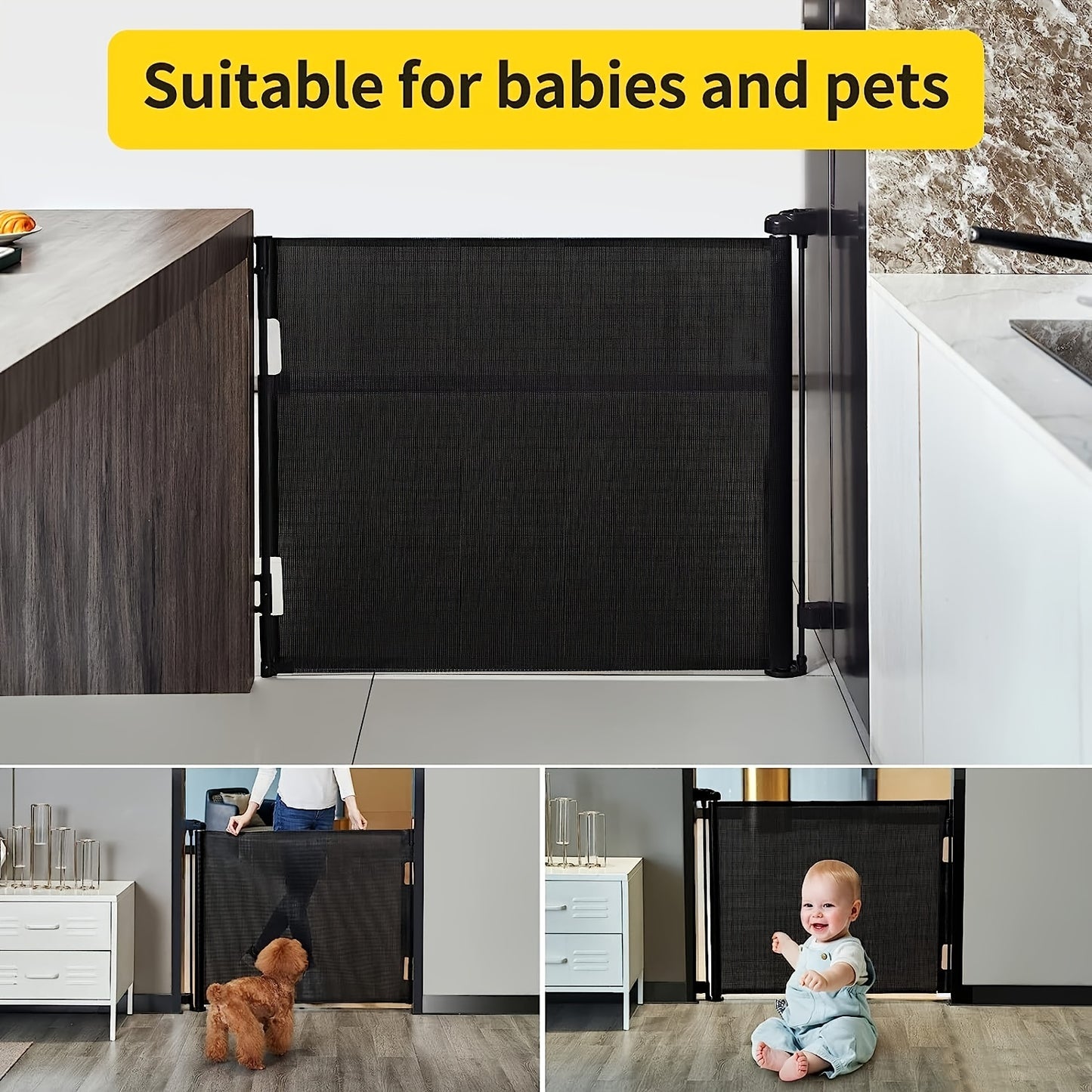Retractable Baby Gate, Mesh Baby Gate Or Mesh Dog Gate, 33" Tall, Extends Up To 55" Wide - Child Safety Gate For Doorways, Stairs, Hallways, Indoor/Outdoor - For Parents & Pet Owners -  Provides Secure Containment - Ideal Gif