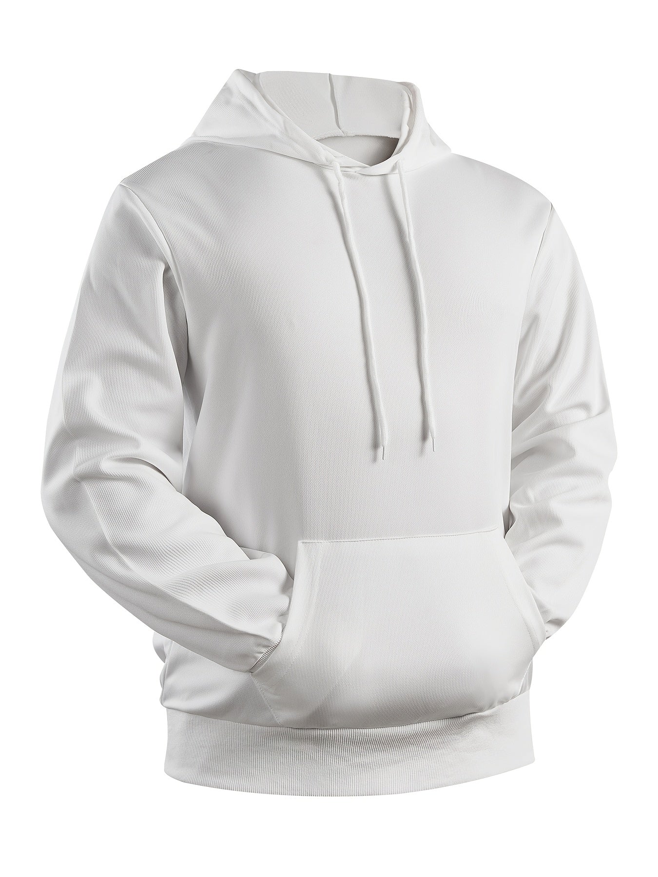 Men's 2pcs White Hoodie & Jogger Set - Casual Solid Color, Knit Polyester, with Pockets | Perfect for Fall/Winter Sports & Leisure