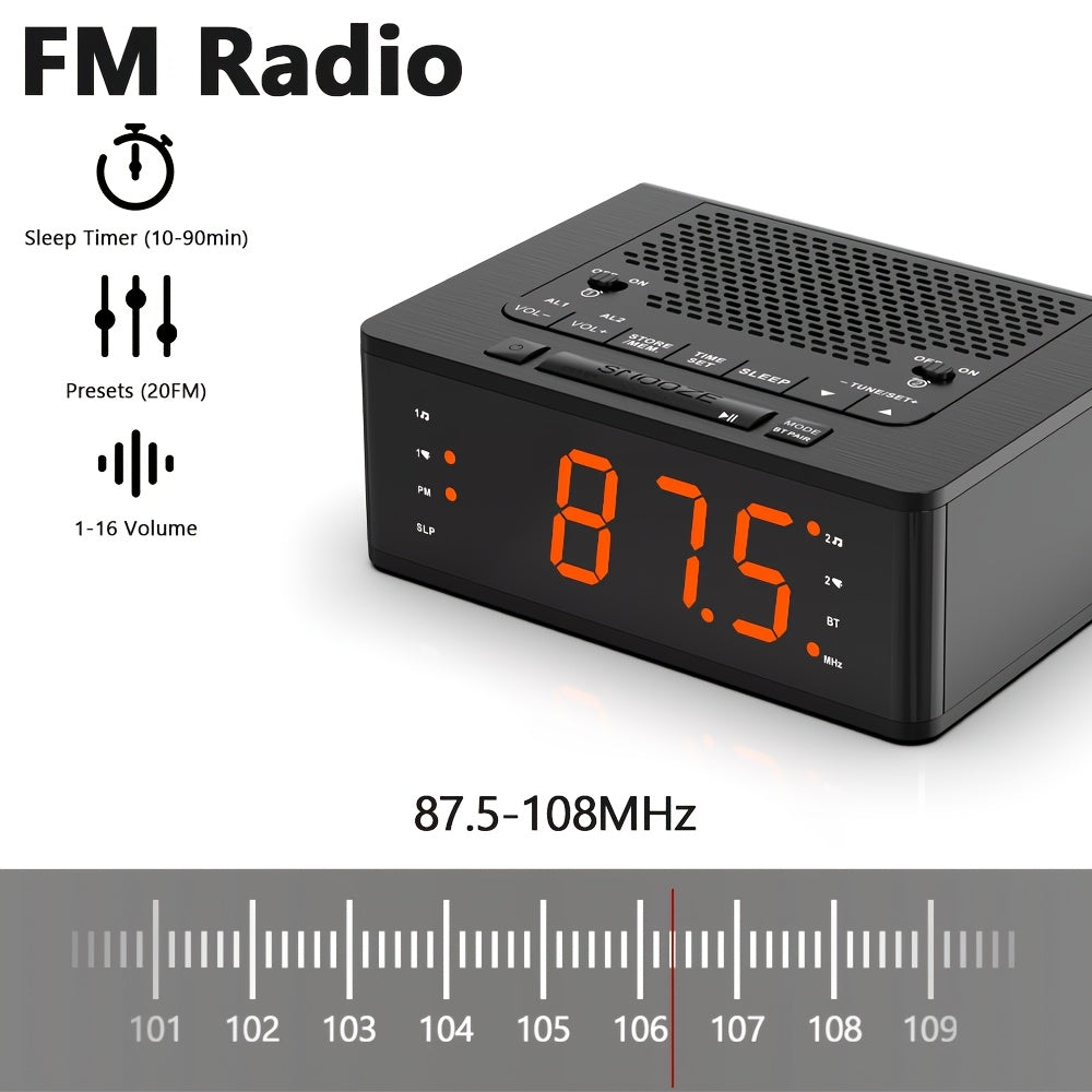 1pc USB Plug Alarm Clock for Bedroom with FM Radio, Wireless Connection, Dimmable LED Display, Sleep Timer, Adjustable Volume, Dual Alarm with ON/OFF Button, Bedside Clock for Adults Seniors ITOMA 515