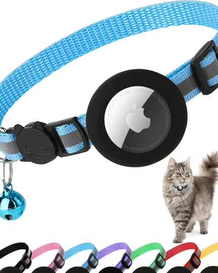 ATUBAN Airtag Cat Collar Breakaway, Reflective Kitten Collar with Apple Air Tag Holder and Bell for Girl Boy Cats, 0.4 Inches