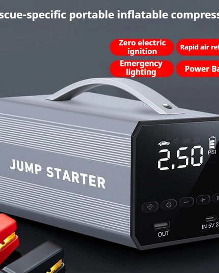 12V 16000mAh Portable Car Jump Starter Inflatable Pump Starter Booster Starting Device for Motorcycles, Bicycles,power Bank